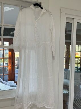 CP ShadesWhite Long Linen Button-Front Dress